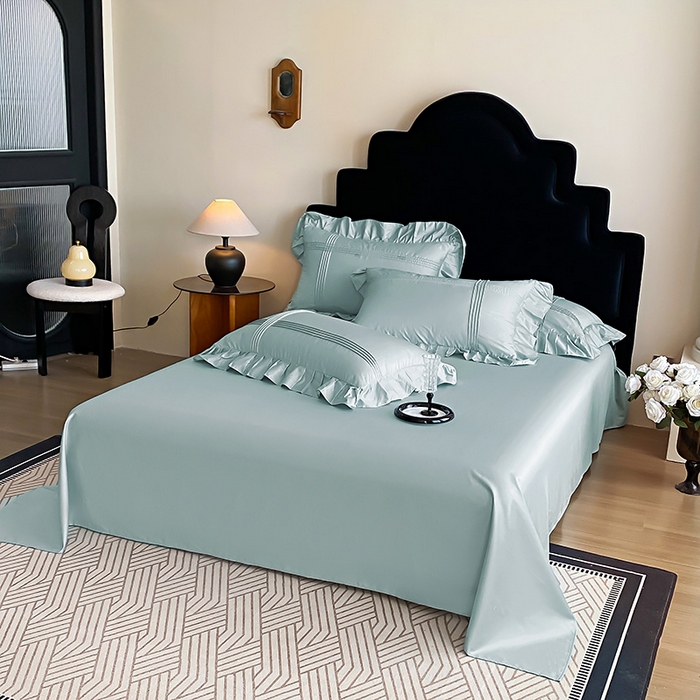 91家纺网 家纺一手货源 找家纺 花香四季家纺 2025新款全棉13376公主风纯棉法式手工立体线条四件套 清风