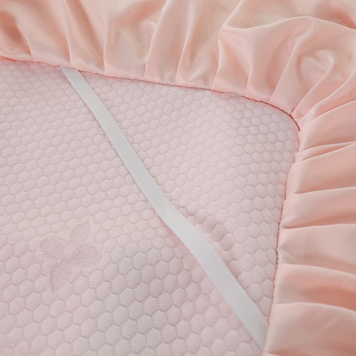 91家纺网 家纺一手货源 找家纺 品乐家纺  2025新款床裙款提花冰豆豆套件凉席席子 粉色