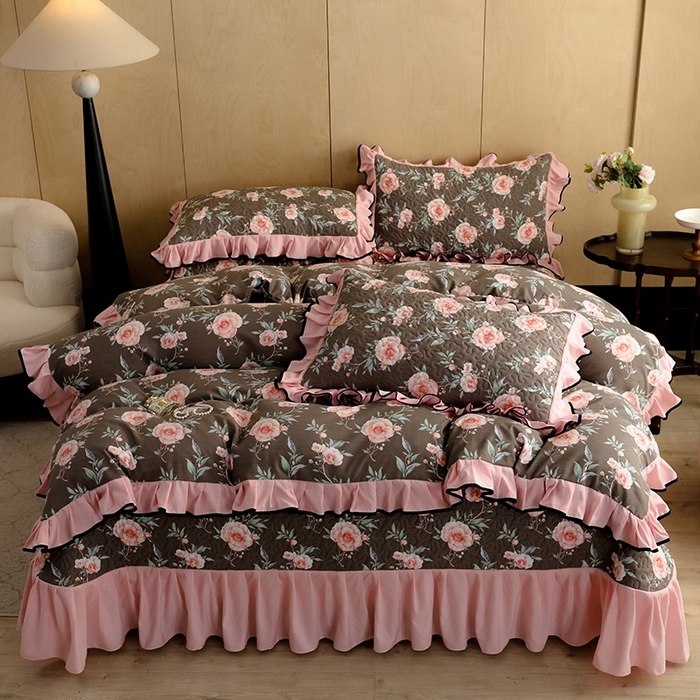 91家纺网 家纺一手货源 找家纺 金盛皇朝家纺 2025新款田园风水洗棉床盖四件套系列 暮色花市