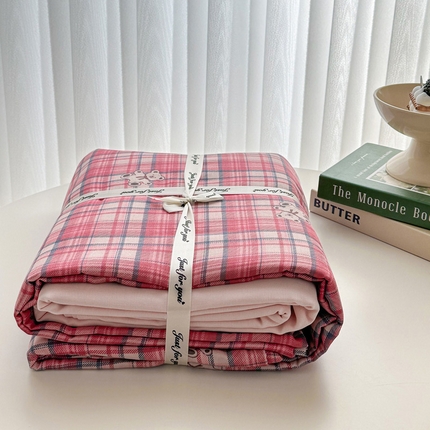 91家纺网 家纺一手货源 找家纺 塞纳 2026新款.全棉有氧双层纱四件套-场景二-禧可-红