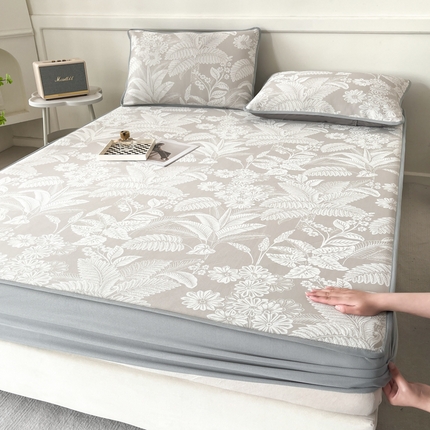 子曰 2025新款高定版A类PE聚乙烯凉感凉席提花凉席床笠 叶之恋-咖【床笠款】