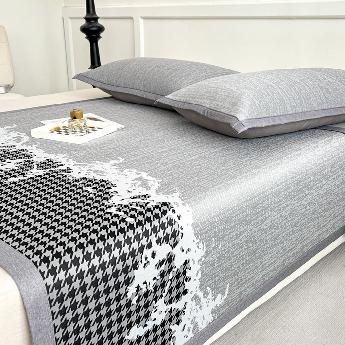 91家纺网 家纺一手货源 找家纺 子曰 2025新款高定版A类PE聚乙烯凉感凉席提花凉席 千鸟格-灰