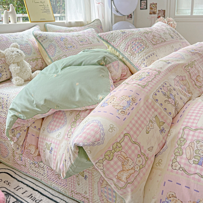 91家纺网 家纺一手货源 找家纺 羽爱家纺 2025新款A类双面全棉印花床盖套件 彩虹蛋糕