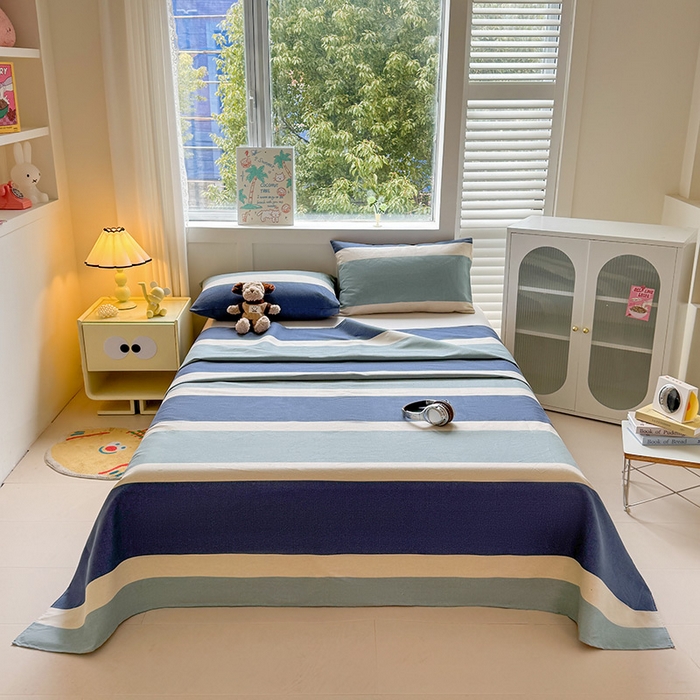 91家纺网 家纺一手货源 找家纺 晓时候 2025原棉老粗布床单凉席三件套软凉席子单床单 简语