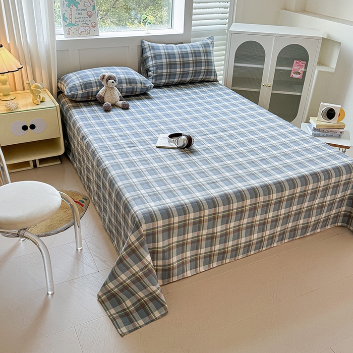 91家纺网 家纺一手货源 找家纺 晓时候 2025原棉老粗布床单凉席三件套软凉席子单床单 简兮蓝