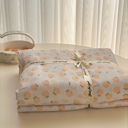 91家纺网 家纺一手货源 找家纺 塞纳 2026新款.全棉有氧双层纱四件套-场景二-大橘大利-桔
