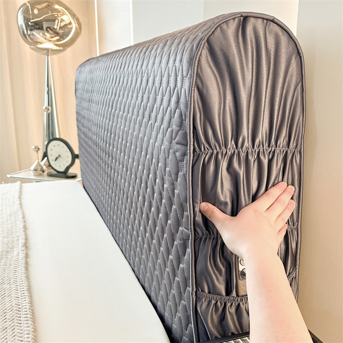 91家纺网 家纺一手货源 找家纺 情恒家纺 2025夏季款亮光布加厚双面用床头罩 淡雅灰