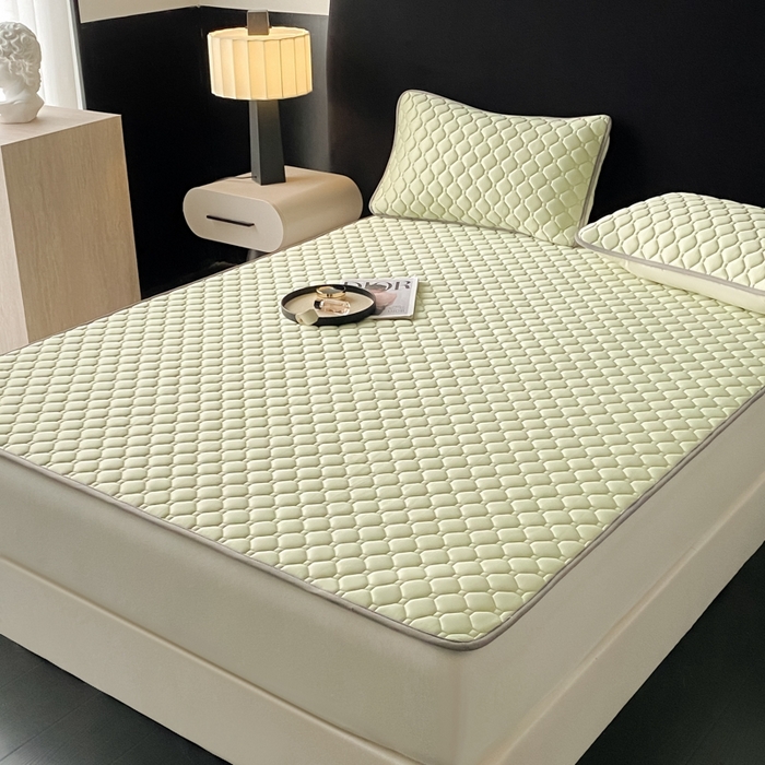 91家纺网 家纺一手货源 找家纺 欧邦 2025新款加厚纯色凉席四件套--凉席三件套 方格-果绿