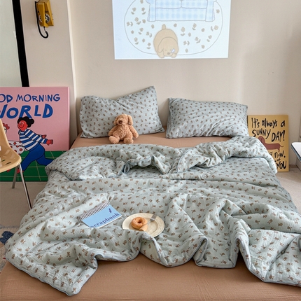 萝莉家纺 2025新款软软糯糯双层皱皱纱单夏被 夏被四件套 熊仔