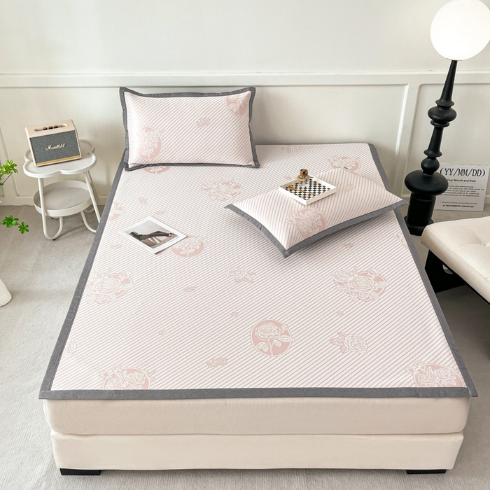 91家纺网 家纺一手货源 找家纺 子曰 2025新款高定版A类PE聚乙烯凉感凉席提花凉席 玫瑰-粉