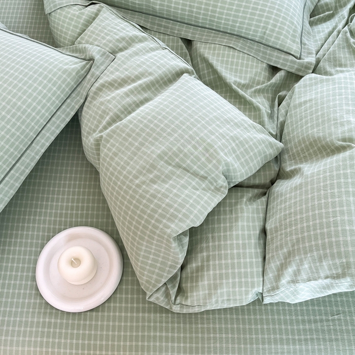 91家纺网 家纺一手货源 找家纺 金窝窝家纺 2025新款纯棉水洗棉四件套 春意盎然淡绿色