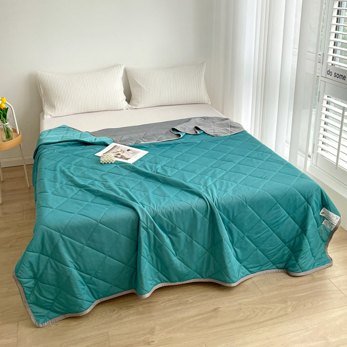 91家纺网 家纺一手货源 找家纺 富艺隆 2025新款纯色凉感丝夏被 浅墨绿