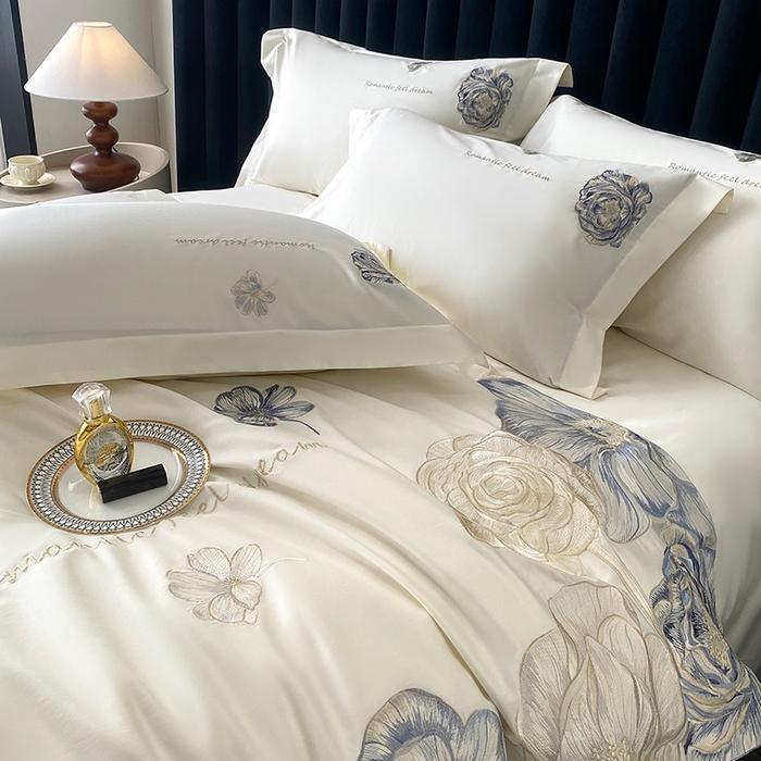 91家纺网 家纺一手货源 找家纺 优悦生活馆 2025新款全棉长绒棉四件套-梦想花园 梦想花园-云朵白