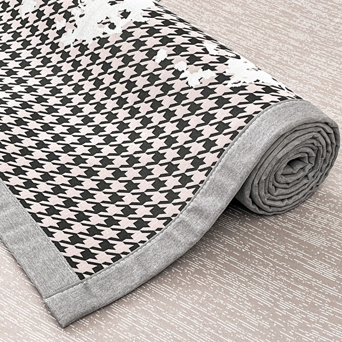 91家纺网 家纺一手货源 找家纺 子曰 2025新款高定版A类PE聚乙烯凉感凉席提花凉席床笠 千鸟格-紫【平铺款】