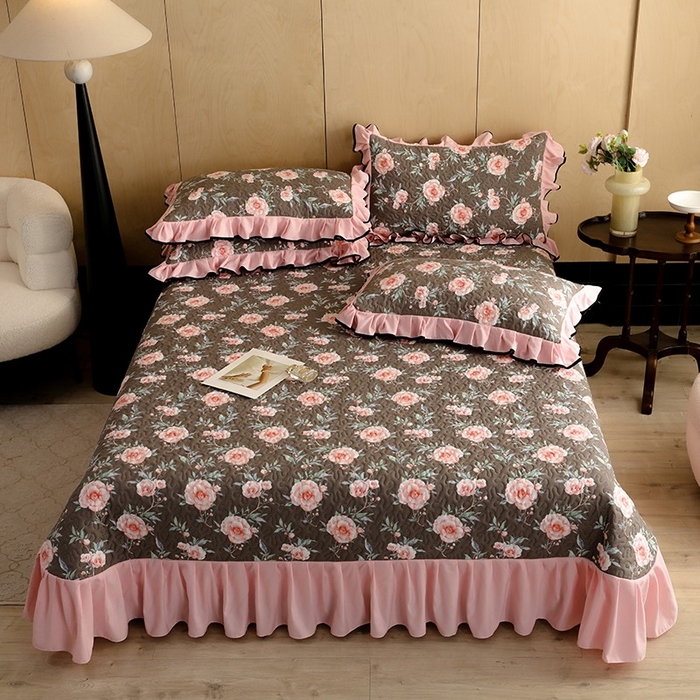 91家纺网 家纺一手货源 找家纺 金盛皇朝家纺 2025新款田园风水洗棉床盖四件套系列 暮色花市