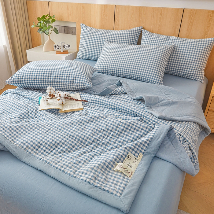 91家纺网 家纺一手货源 找家纺 创优家纺 2025新款无印风格子新疆棉夏被空调被纯棉花被夏被子薄被芯水洗棉包检测 蓝小格