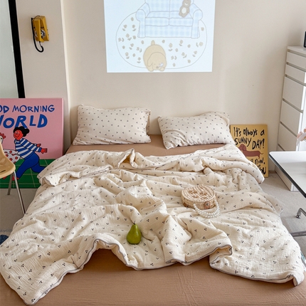 91家纺网 家纺一手货源 找家纺 （总）萝莉家纺 2025新款软软糯糯双层皱皱纱单夏被 夏被四件套