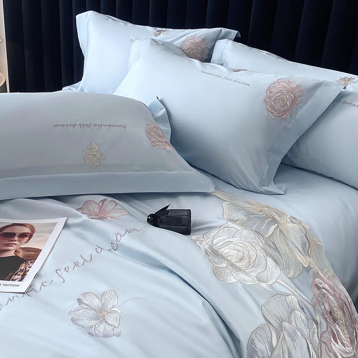 91家纺网 家纺一手货源 找家纺 优悦生活馆 2025新款全棉长绒棉四件套-梦想花园 梦想花园-海峰蓝