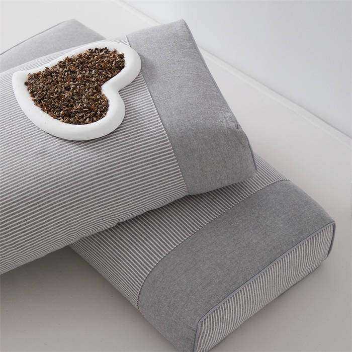 91家纺网 家纺一手货源 找家纺 大熊枕芯 2025新款水洗棉条纹荞麦枕 条纹宫廷-灰20*50*8cm/只