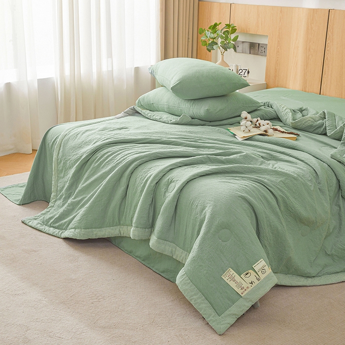 91家纺网 家纺一手货源 找家纺 创优家纺 2025新款无印风格子新疆棉夏被空调被纯棉花被夏被子薄被芯水洗棉包检测 新疆棉-松绿