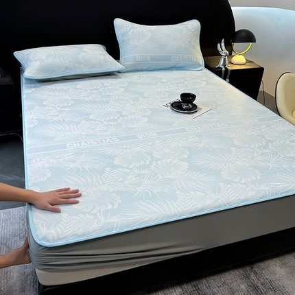 懒猫家纺 2025春夏新款PE凉感提花床席款床笠款凉席 迪佩斯-蓝 床笠款