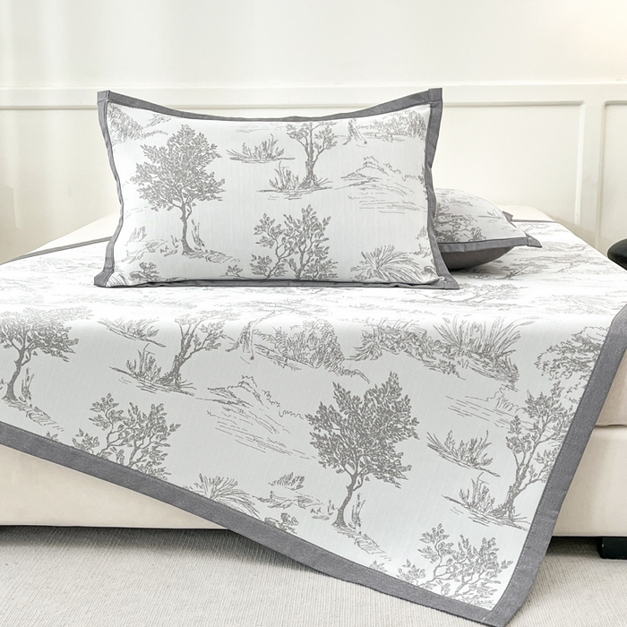 91家纺网 家纺一手货源 找家纺 子曰 2025新款高定版A类PE聚乙烯凉感凉席提花凉席 秘境-灰