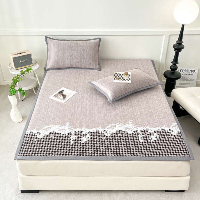 91家纺网 家纺一手货源 找家纺 子曰 2025新款高定版A类PE聚乙烯凉感凉席提花凉席 千鸟格-紫