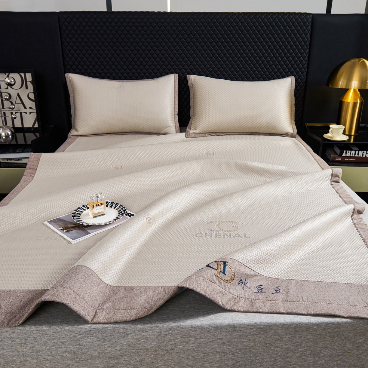 91家纺网 家纺一手货源 找家纺 青雅席业 2025年新款凉感因子母婴级凉感丝豆豆席 香奈儿-香槟