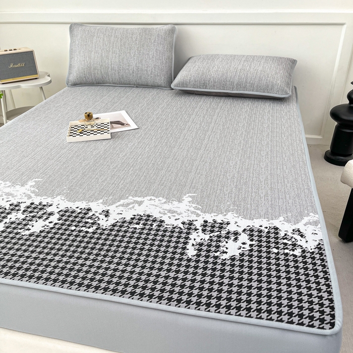 91家纺网 家纺一手货源 找家纺 子曰 2025新款高定版A类PE聚乙烯凉感凉席提花凉席床笠 千鸟格-灰【床笠款】