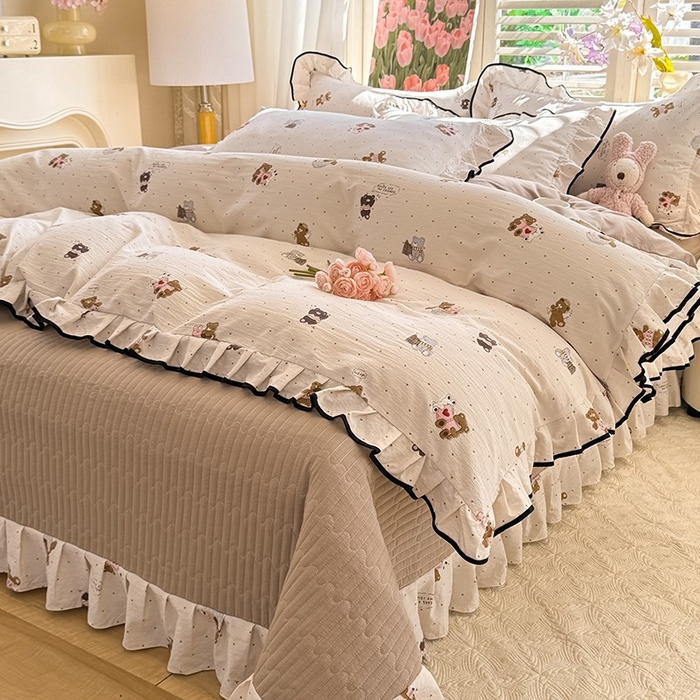 91家纺网 家纺一手货源 找家纺 韩约家纺 2025新款1皱皱纱时尚花边款四件套 罗纳星河