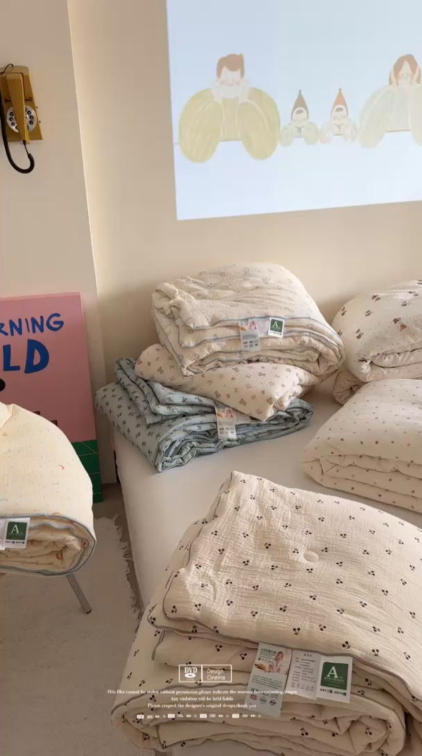 91家纺网 家纺一手货源 找家纺 （总）萝莉家纺 2025新款软软糯糯双层皱皱纱单夏被 夏被四件套