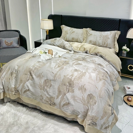 91家纺网 家纺一手货源 找家纺 博尔菲 2025新款天丝棉四件套天丝四件套轻奢风四件套 暮云金