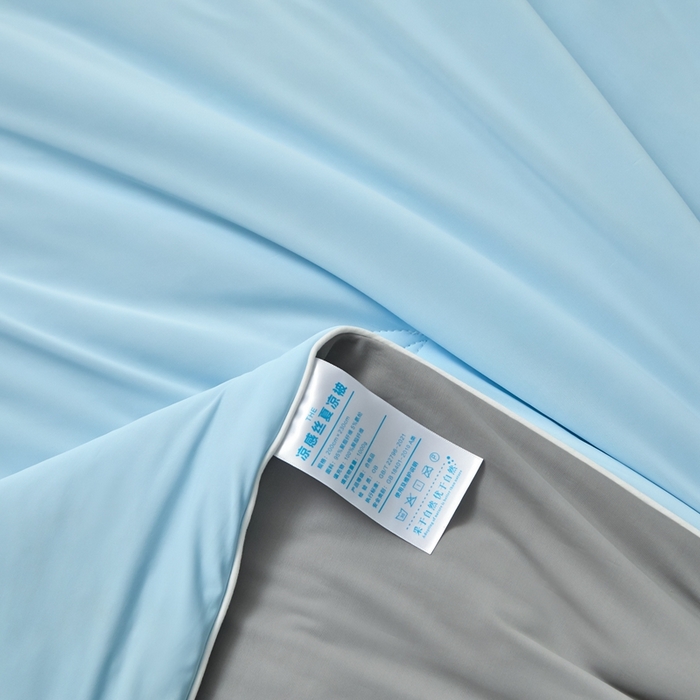 91家纺网 家纺一手货源 找家纺 欧邦 2025新款全消光冰皮凉感锦氨夏被 双拼-蓝灰