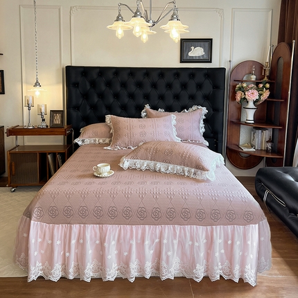 91家纺网 家纺一手货源 找家纺 （总）网红馆（ck家纺） 2025新款A类凉感花边豆豆席凉席床盖三件套--瑞莎