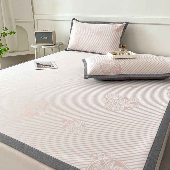 91家纺网 家纺一手货源 找家纺 子曰 2025新款高定版A类PE聚乙烯凉感凉席提花凉席 玫瑰-粉