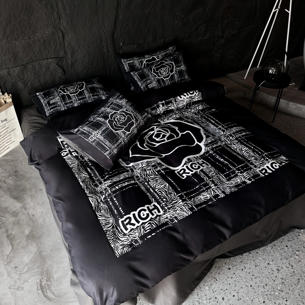 91家纺网 家纺一手货源 找家纺 丽斐纺织  2025新款水洗冰丝数码印花四件套 黑山茶