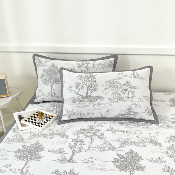 91家纺网 家纺一手货源 找家纺 子曰 2025新款高定版A类PE聚乙烯凉感凉席提花凉席床笠 秘境-灰【平铺款】