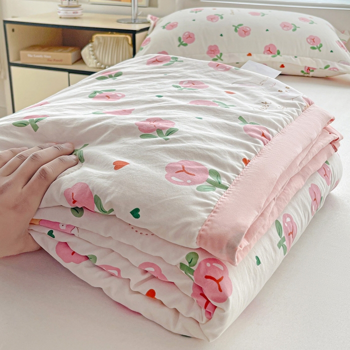 91家纺网 家纺一手货源 找家纺 富艺隆 2025新款水洗棉印花夏被 曼塔玫瑰