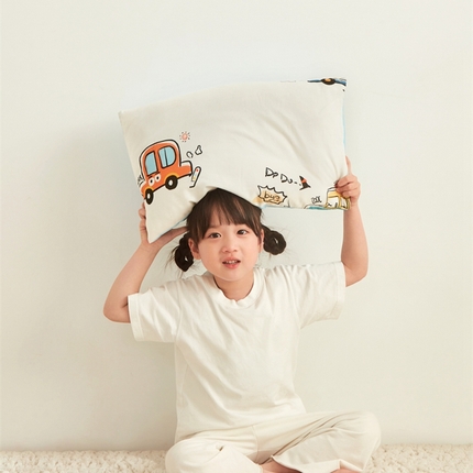 艾佳宝贝 2025新款A类全棉纯棉儿童单枕套多尺寸可拆式枕头 巴士汽车