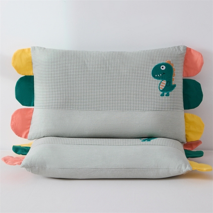 大熊枕芯  2025新款贴布绣全棉水洗棉儿童荞麦枕 贴布绣-恐龙灰（枕套+羽丝绒内胆30*50cm）