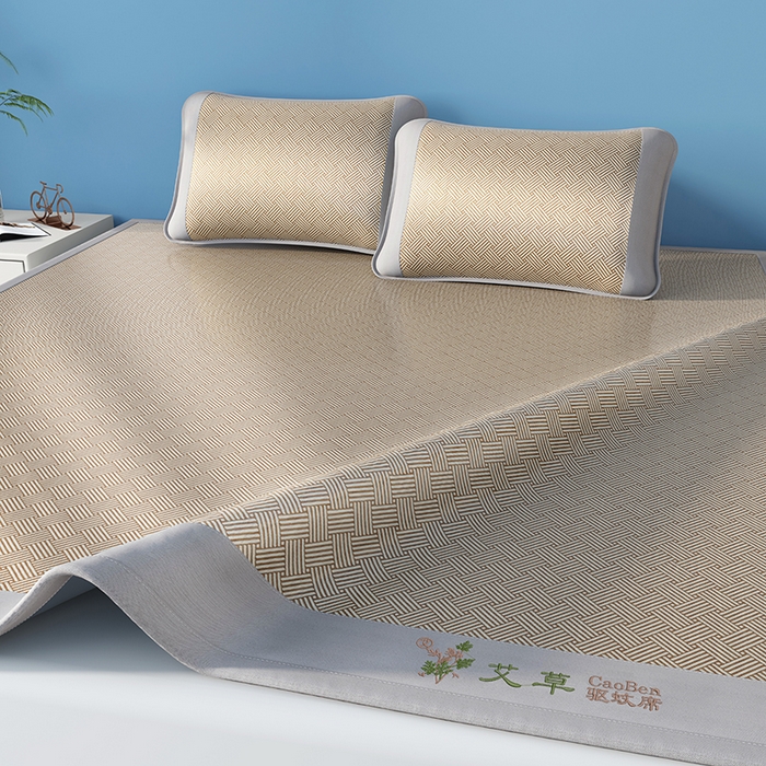 91家纺网 家纺一手货源 找家纺 席之家 2025新款凉感艾草冰藤席凉席席子 饼干花-咖色