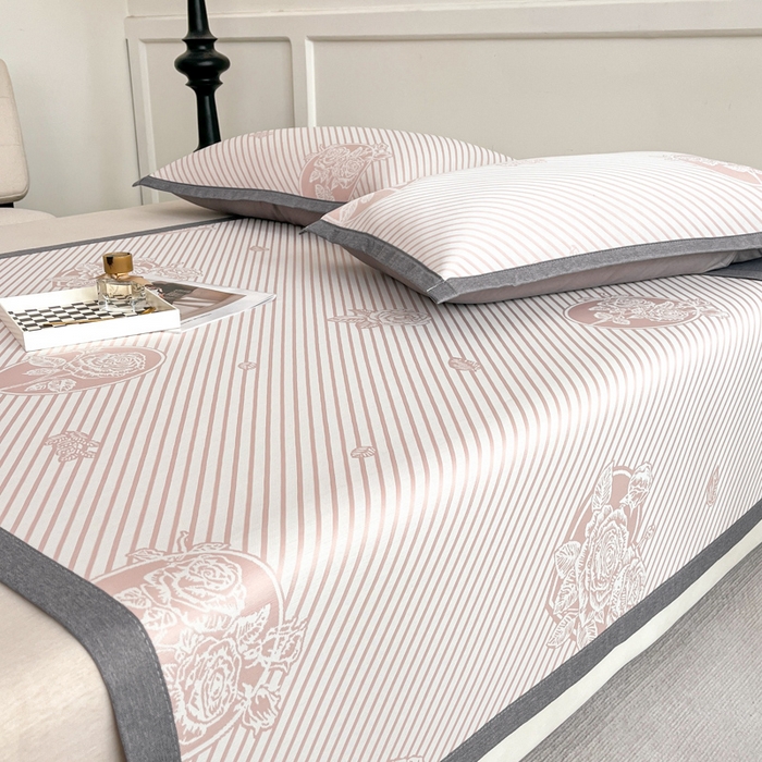 91家纺网 家纺一手货源 找家纺 子曰 2025新款高定版A类PE聚乙烯凉感凉席提花凉席 玫瑰-粉