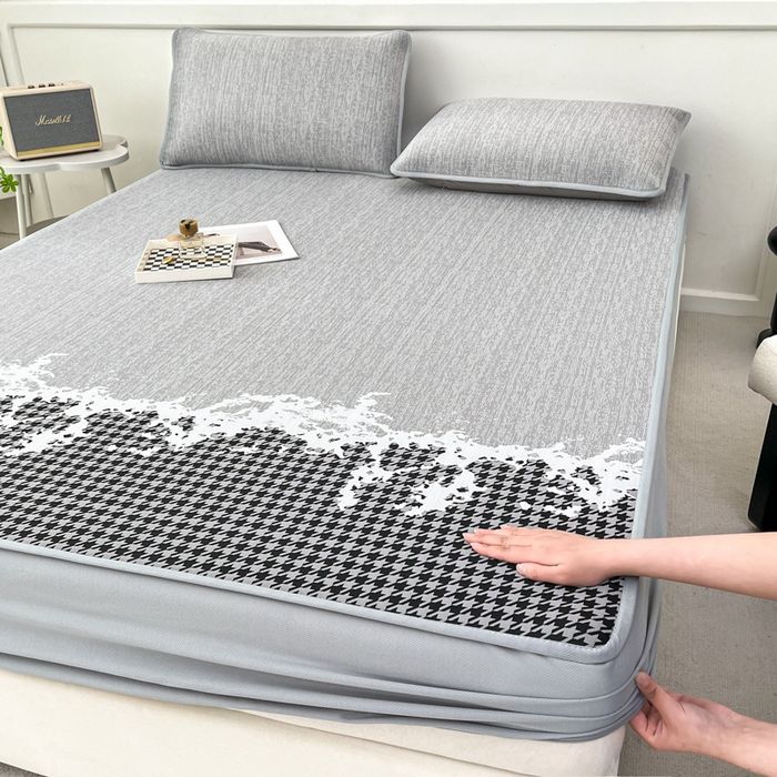 91家纺网 家纺一手货源 找家纺 子曰 2025新款高定版A类PE聚乙烯凉感凉席提花凉席床笠 千鸟格-灰【床笠款】