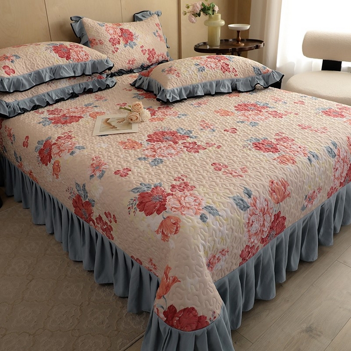 91家纺网 家纺一手货源 找家纺 金盛皇朝家纺 2025新款田园风水洗棉床盖四件套系列 绮梦风雅