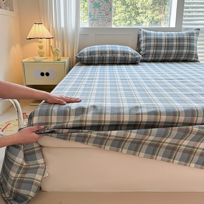 91家纺网 家纺一手货源 找家纺 晓时候 2025原棉老粗布床单凉席三件套软凉席子单床单 简兮蓝