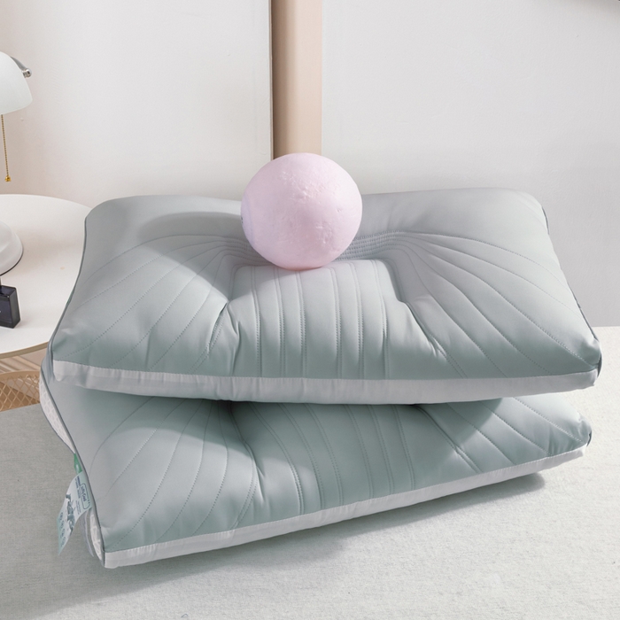 91家纺网 家纺一手货源 找家纺 大熊枕芯  2025新款spa云感刺绣冰丝枕 冰丝护颈枕冰蓝中枕一对