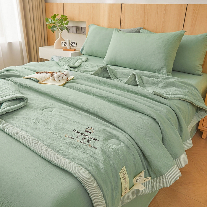 91家纺网 家纺一手货源 找家纺 创优家纺 2025新款无印风格子新疆棉夏被空调被纯棉花被夏被子薄被芯水洗棉包检测 新疆棉-松绿