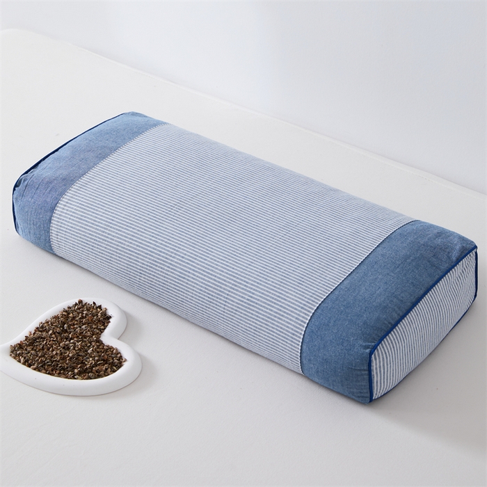 91家纺网 家纺一手货源 找家纺 大熊枕芯 2025新款水洗棉条纹荞麦枕 条纹宫廷-蓝20*50*8cm/只