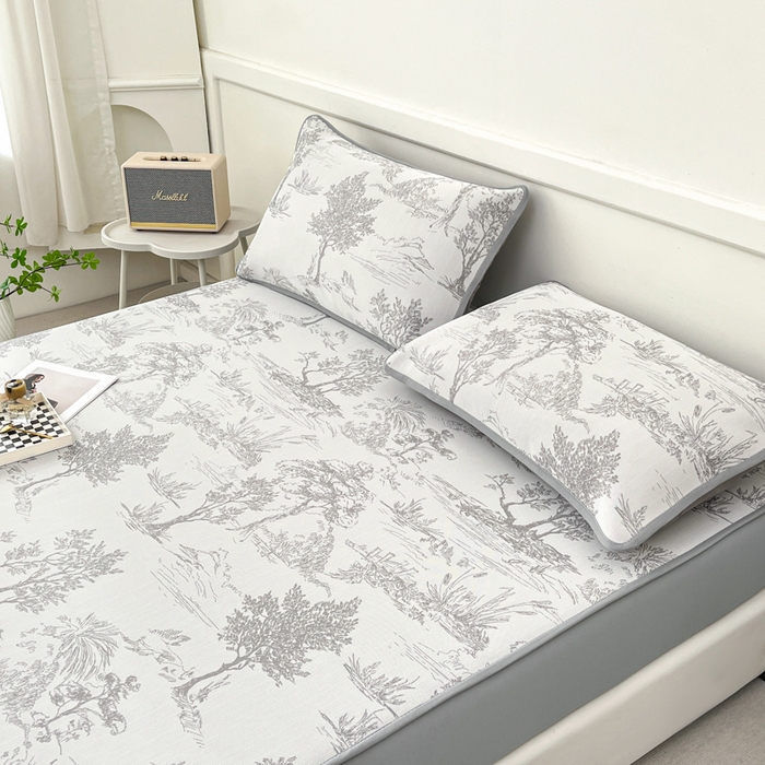 91家纺网 家纺一手货源 找家纺 子曰 2025新款高定版A类PE聚乙烯凉感凉席提花凉席床笠 秘境-灰