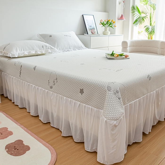 91家纺网 家纺一手货源 找家纺 春寻家纺 2025新款凉豆豆冰丝凉席席子-床裙款 卡皮巴拉-灰